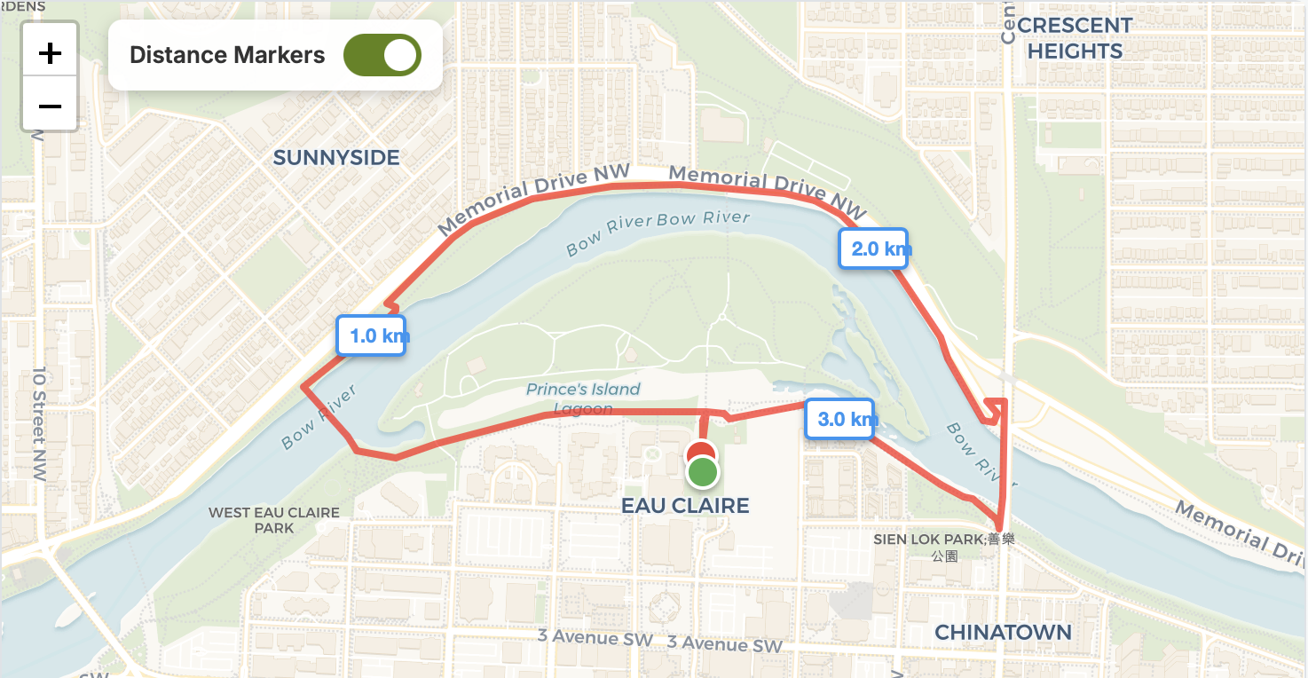 Running Route Around Prince's Island Park