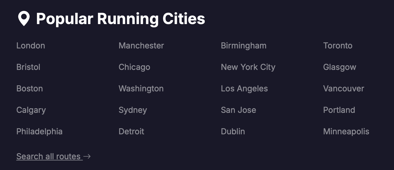 Popular Cities in Footer - Run My Route