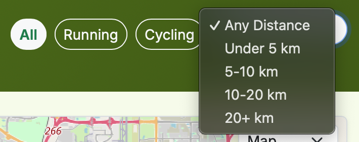 City Routes Filter by Activity or Distance