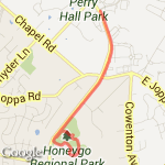 Honeygo to GunPowder Farm Road route map