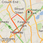 Stroud Green and Finsbury park route map