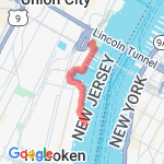 Weehawkin to Hoboken 3 route map
