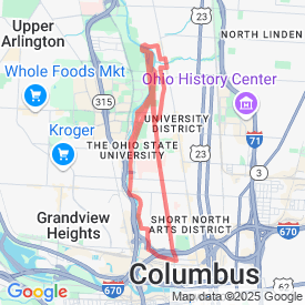 Run My Route - Running Map Vine to North of campus and back through campus