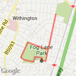 Parrs Wood Road + Fog Lane Park route map