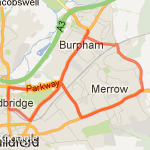 Six mile run around Guildford/Merrow/Burpham route map