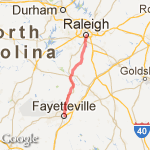 Raleigh to Fayetteville route map