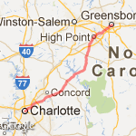 Charlotte to Greensboro route map