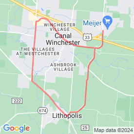 Run My Route - Running Map Lithopolis Loop - 11 miles