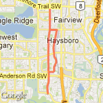 Elbow/Glenmore to Elbow/Canyon Meadows and back on Haddon Rd  route map