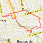 Belt Line to Dufferin to Cedarvale Ravine route map