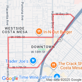 5K - Main and back streets  - 4.83 Km route in Costa Mesa