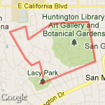 Huntington Gardens 3+ miles route map