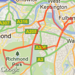 Parsons Green to Richmond Park and back route map