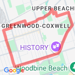 East towards Leslieville route map