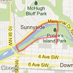 YMCA to C-Train Bridge to Princes Island Bridge route map