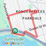 High Park - Parkside - Lakeshore - King route map