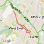 White bridge, Railway, Ruxley Lane route map