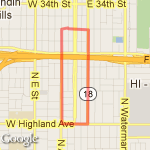 Home to Highland Ave route map